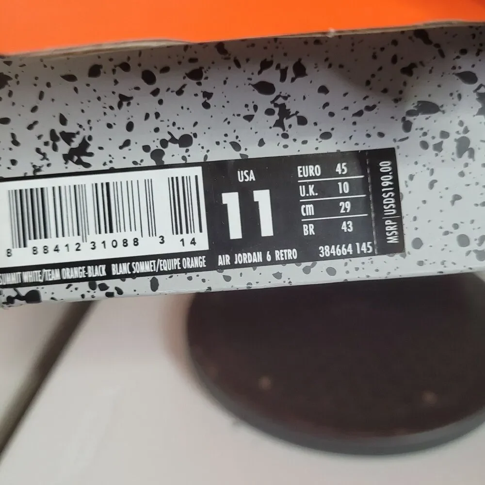 Nike Air Jordan 6 VI size 11 Retro Gatorade 384664-145 Orange white mid-top Men